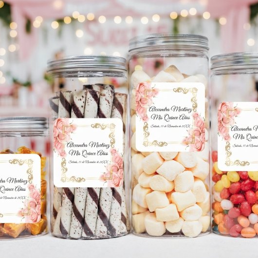 ホワエレガントイトシンプルピンクローズ金ゴールドキンセアニラ スクエアシール