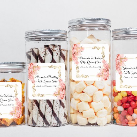 ホワエレガントイトシンプルピンクローズ金ゴールドキンセアニラ スクエアシール