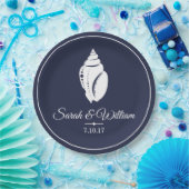 ホワエレガントイトシーシェル&ネイビーブルー |パーソナライズされた | ペーパープレート (パーティー)