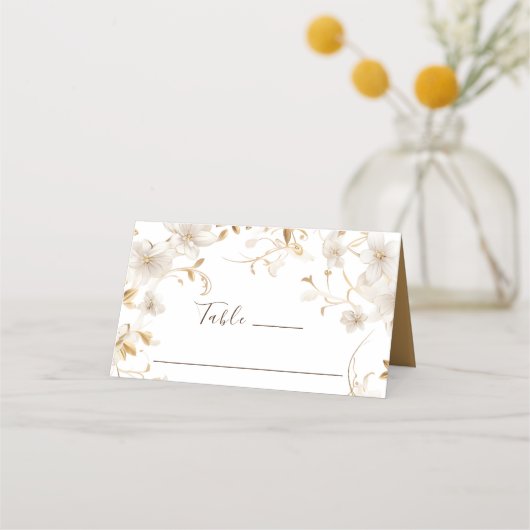 ホワエレガントイトタンフラワーデザイン結婚ズ プレイスカード (正面)