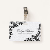 ホワエレガントイトダマスク&ブラックレース バッジ (正面クリップ)