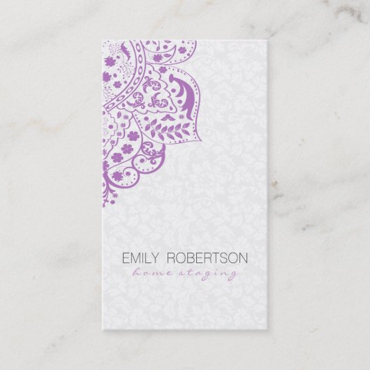 ホワエレガントイトダマスパープルヴィンテージレース 名刺 (正面)
