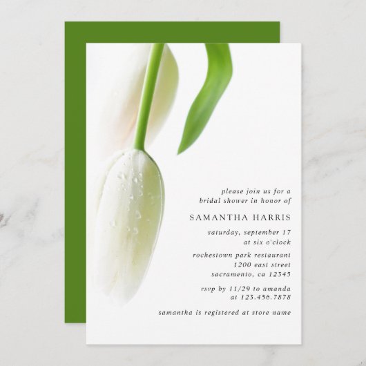 ホワエレガントイトチューリップブライダルシャワー 招待状 (正面/裏面)