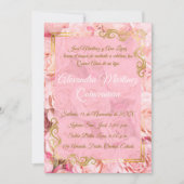 ホワエレガントイトピンクローズ金ゴールドフローラキンセアニラ 招待状 (正面)