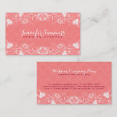 ホワエレガントイトフローラレースオーバーコーラルダマスク 名刺 (正面/裏面)
