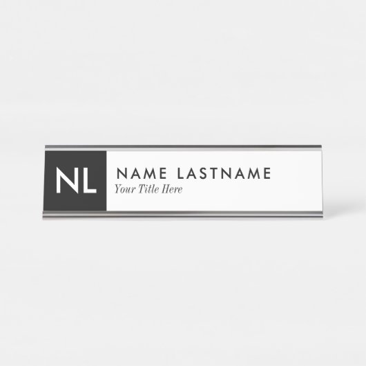 ホワエレガントイトブラックモノグラムカスタム机用ネームプレート デスクネームプレート (正面)