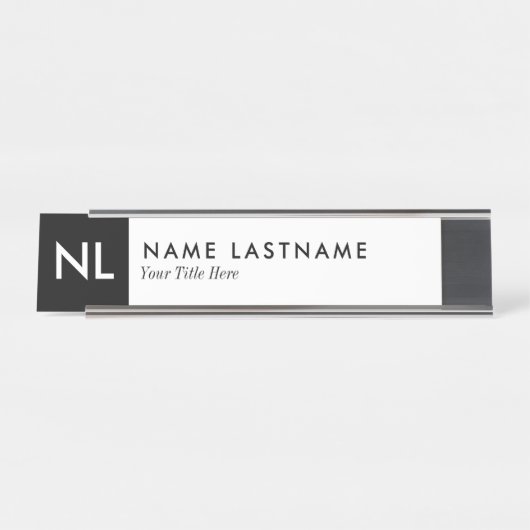 ホワエレガントイトブラックモノグラムカスタム机用ネームプレート デスクネームプレート (正面)