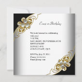 ホワエレガントイトブラック金ゴールドパール誕生日 招待状 (裏面)