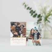 ホワエレガントイトホリデー応援フォトコラージュ金ゴールド ポストカード (スタンド正面)