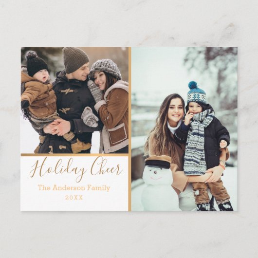 ホワエレガントイトホリデー応援フォトコラージュ金ゴールド ポストカード (正面)