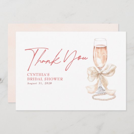ホワエレガントイトボウプロセッコブライダルシャワーありがとう サンキューカード (正面/裏面)