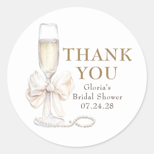 ホワエレガントイトボウプロセッコブライダルシャワーありがとう ラウンドシール (正面)