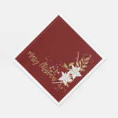 ホワエレガントイトポインセチアブルゴーニュ金ゴールドグリッター スタンダードランチョンナプキン (角)