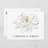 ホワエレガントイトマグノリアイラストレーションウェディングRSVP ポストカード (正面/裏面)