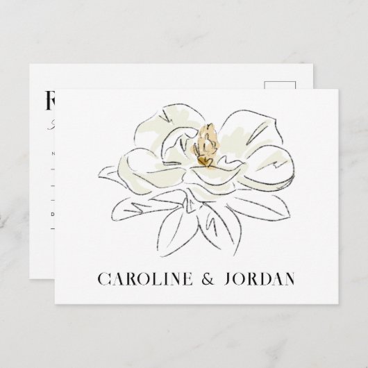ホワエレガントイトマグノリアイラストレーションウェディングRSVP ポストカード (正面/裏面)