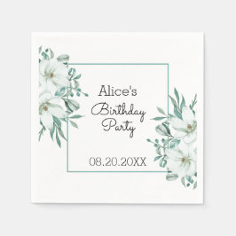 ホワエレガントイトマグノリアグリーンリーフローラ誕生日 スタンダードカクテルナプキン