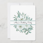 ホワエレガントイトマグノリアグリーンリーフローラ誕生日 招待状 (裏面)
