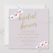 ホワエレガントイトマゼンタオーキッドパールブライダルシャワー 招待状 (正面)