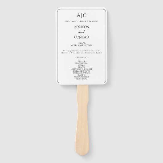 ホワエレガントイトモノグラム結婚式 プログラム ハンドファン (正面)