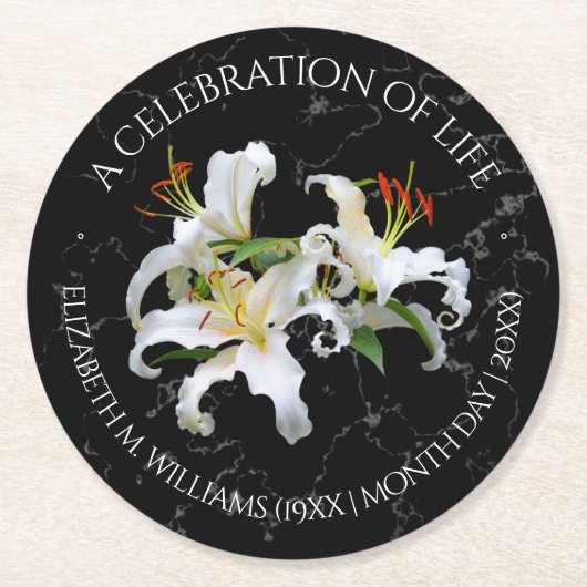 ホワエレガントイトユリお祝い ラウンドペーパーコースター (正面)