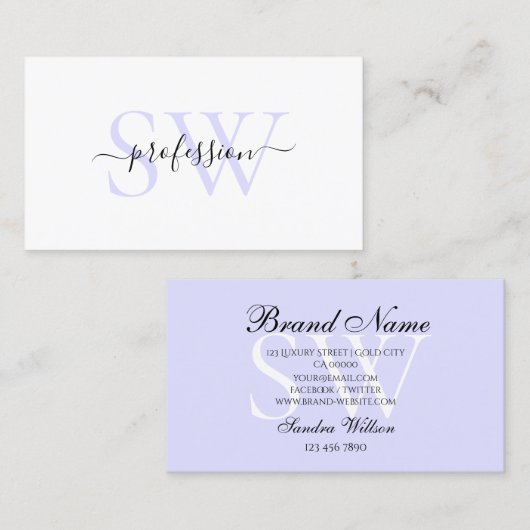 ホワエレガントイトライトパステルベビーブルーイニシャル 名刺 (正面/裏面)