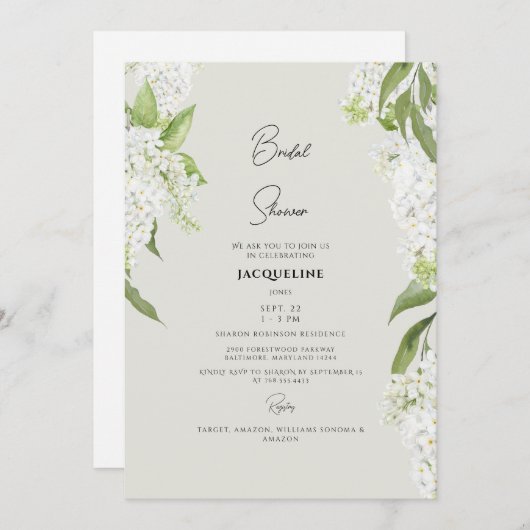 ホワエレガントイトランゲアベージュブライダルシャワー 招待状 (正面/裏面)