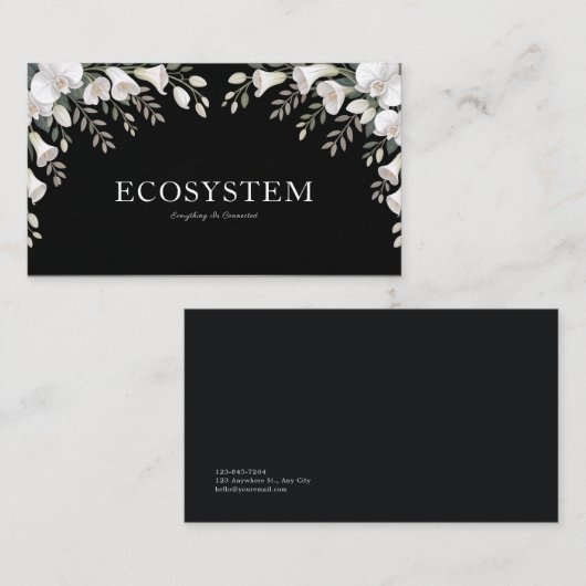 ホワエレガントイトリリー&オーキッドブラック悔やみや弔慰 名刺 (正面/裏面)