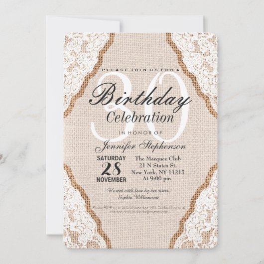 ホワエレガントイトレースオンバーラップジュート 招待状 (正面)