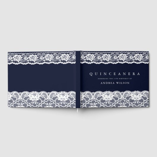 ホワエレガントイトレースネイビーブルーキンセアニェラパーティー ゲストブック (全面)