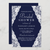 ホワエレガントイトレースネイビーブルーブライダルシャワー招待状 招待状 (正面/裏面)