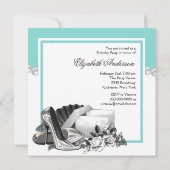 ホワエレガントイトローズティール（緑がかった色）ブルーバースデーパーティー 招待状 (裏面)