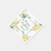 ホワエレガントイトローズフローラグリーナリー誕生日 スタンダードカクテルナプキン (角)