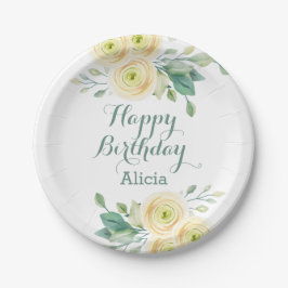 ホワエレガントイトローズフローラグリーナリー誕生日 ペーパープレート