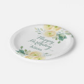 ホワエレガントイトローズフローラグリーナリー誕生日 ペーパープレート (アングル)