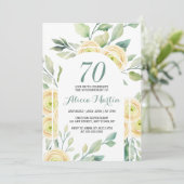 ホワエレガントイトローズフローラグリーンリー70誕生日 招待状 (スタンド正面)