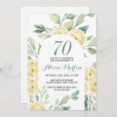 ホワエレガントイトローズフローラグリーンリー70誕生日 招待状 (正面/裏面)