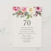ホワエレガントイトローズフローラ70番目の誕生日招待状 招待状 (正面/裏面)