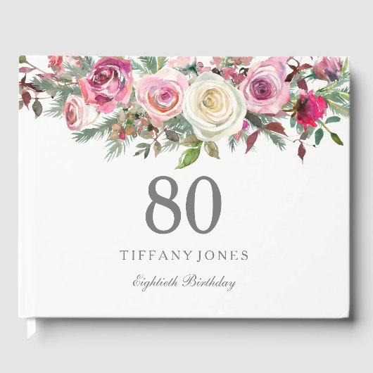 ホワエレガントイトローズフローラ80th誕生日ゲストブック ゲストブック (正面)
