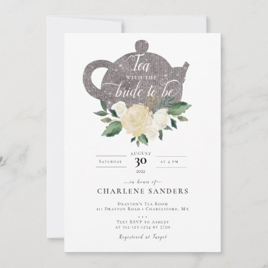 ホワエレガントイトローズブライダルティー招待状 招待状 (正面)