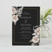 ホワエレガントイトローズブラック結婚式招待状 招待状 (スタンド正面)