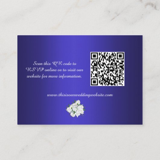 ホワエレガントイトローズブーケブルー結婚のウェブサイト エンクロージャーカード (裏面)