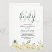 ホワエレガントイトローズユーカリプトゥスフローラ60誕生日 招待状 (正面/裏面)