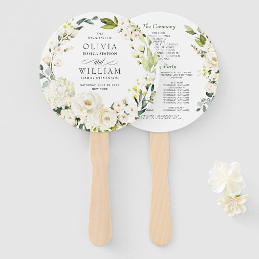 ホワエレガントイトローズ結婚式 プログラム ハンドファン (正面&裏面)