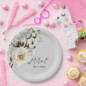 ホワエレガントイトローズ花模様結婚ズ紙プレート ペーパープレート (パーティー)