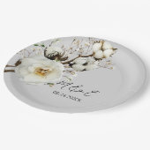 ホワエレガントイトローズ花模様結婚ズ紙プレート ペーパープレート (アングル)