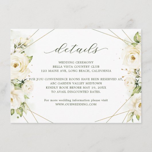 ホワエレガントイトローズ花模様結婚ズ詳細 エンクロージャーカード (正面)