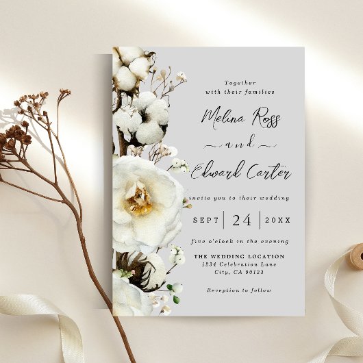 ホワエレガントイトローズ花模様結婚式招待状 セーブザデート