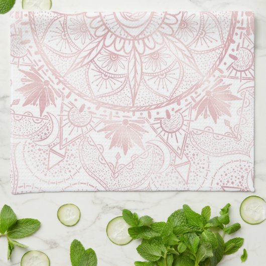 ホワエレガントイトローズ金ゴールドアイサンムーンマンダラ キッチンタオル (折り畳み)