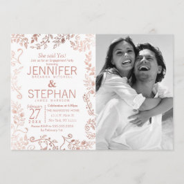 ホワエレガントイトローズ金ゴールドフローラ婚約 招待状