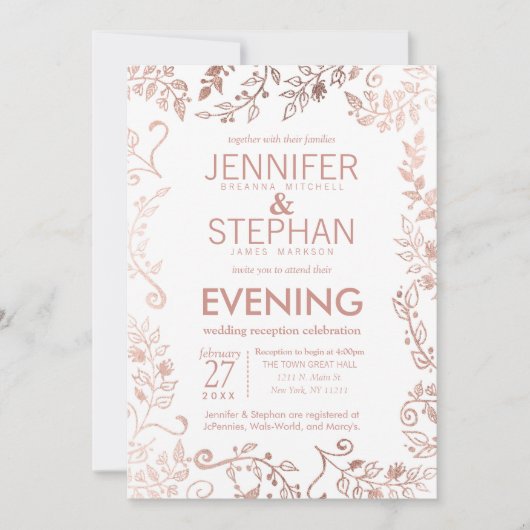 ホワエレガントイトローズ金ゴールドフローラ披露宴 招待状 (正面)